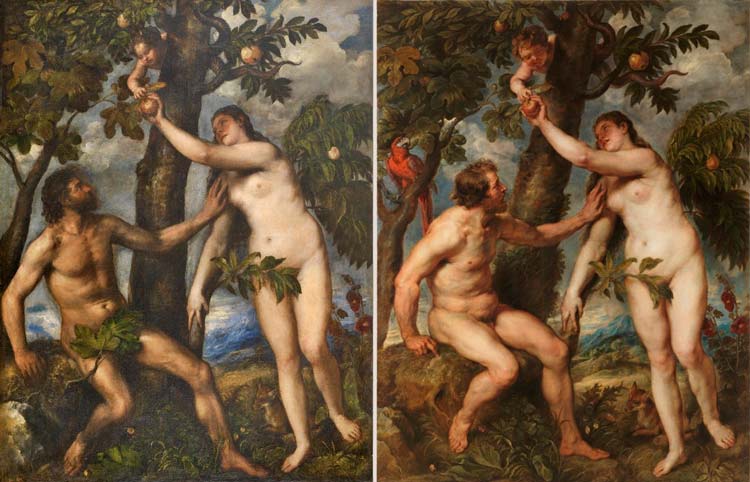Adan y Eva Tiziano y Rubens