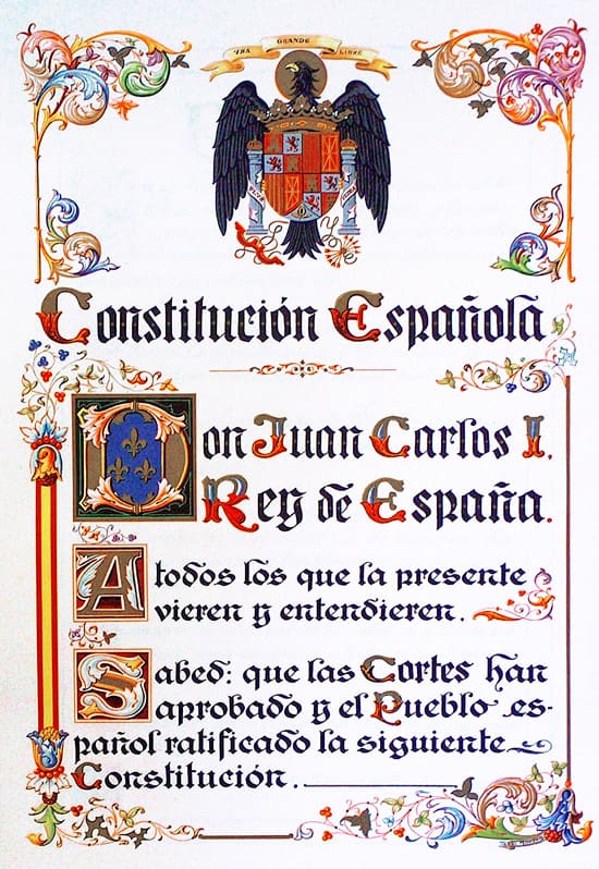 La primera página de la Constitución Española de 1978